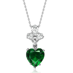 sterling silver green cubic zirconia heart pendant necklace