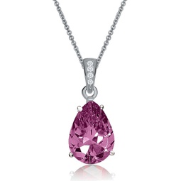 sterling silver red cubic zirconia pear drop solitaire necklace