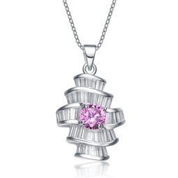 gv sterling silver clear and pink cubic zirconia solitaire necklace