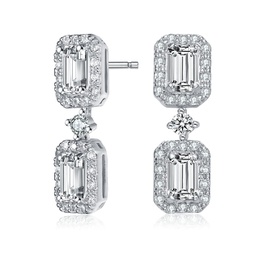 sterling silver cubic zirconia rectangular halo drop earrings