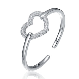 14k gold plated sterling silver with diamond cubic zirconia french pave heart halo bangle bracelet