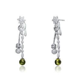sterling silver green cubic zirconia two strand earrings