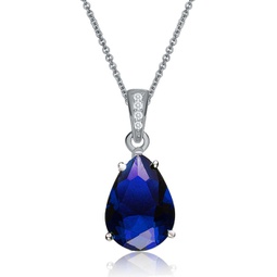 sterling silver blue cubic zirconia pear drop solitaire necklace