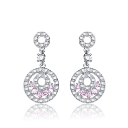 sterling silver pink cubic zirconia circle drop earrings