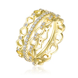 sterling silver gold plated clear cubic zirconia wide band ring