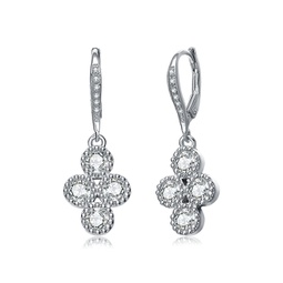 sterling silver cubic zirconia flower dangling earrings