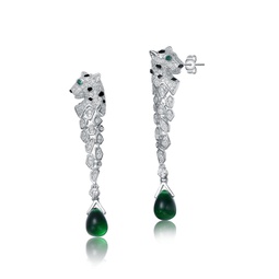 sterling silver rhodium plated with emerald and clear cubic zirconia fauna drop earrings