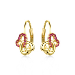 ga kids/teen sterling silver 14k yellow gold plated with ruby & diamond double heart halo drop leverback earrings.