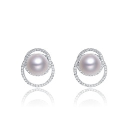 cubic zirconia sterling silver rhodium plated round pearl earrings