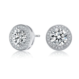 sterling silver cubic zirconia solitaire halo stud earrings