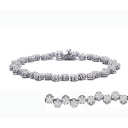 sterling silver with rhodium plated clear round cubic zirconia cluster flower link bracelet