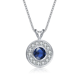 sterling silver blue cubic zirconia round necklace