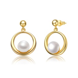 sterling silver 14k yellow gold plated with white pearl & cubic zirconia linear stick earrings