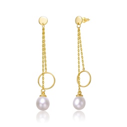 sterling silver 14k yellow gold with white pearl drop geometric shield retro dangle earrings