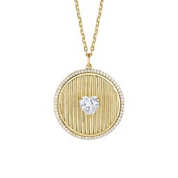 14k gold plated sterling silver with diamond cubic zirconia heart medallion pendant necklace
