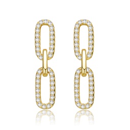 gv sterling silver 14k yellow gold plated with cubic zirconia triple link chain dangle earrings