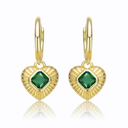 gv sterling silver 14k yellow gold plated with emerald cubic zirconia dangle heart huggie hoop earrings