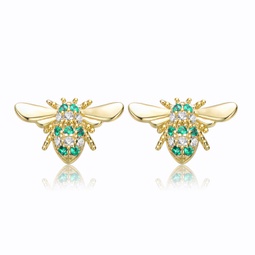 gv sterling silver 14k yellow gold plated with emerald or yellow cubic zirconia pave wasp stud earrings