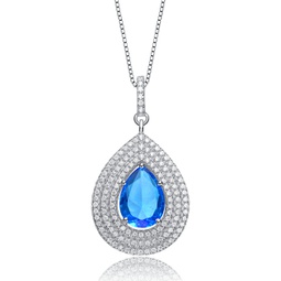 sterling silver light blue oval teardrop white cubic zirconia pendant
