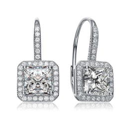 cubic zirconia sterling silver rhodium plated square stud earrings