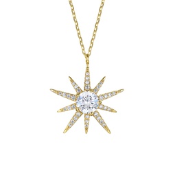 sterling sivler 14k gold plated with diamond cubic zirconia 10-point starburst pendant necklace