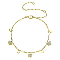 sterling silver 14k gold plated cubic zirconia heart charm bracelet