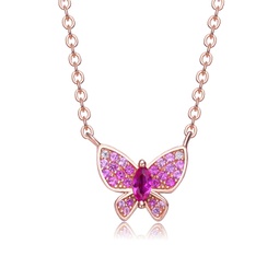 ga sterling silver 18k rose gold plated with ruby & diamond cubic zirconia pave butterfly pendant layering necklace