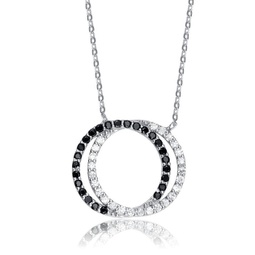 sterling silver white gold plating with clear cubic zirconia double outlined circle neckalce