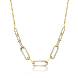 sterling silver 14k yellow gold plated with cubic zirconia elongated cable link chain necklace