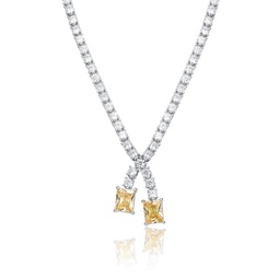 sterling silver white gold plating with colored cubic zirconia two-stone tennis necklace