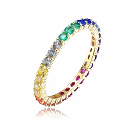 sterling silver 14k yellow gold plating with multi cubic zirconia eternity ring