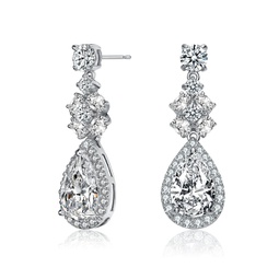 sterling silver with rhodium plated clear cubic zirconia drop earrings