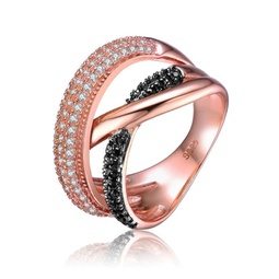 sterling silver two tone with clear and black cubic zirconia interlocked ring