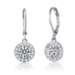 sterling silver white gold plating with clear cubic zirconia halo drop dangle earrings
