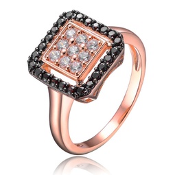 sterling silver 18k rose gold plated with black and clear cubic zirconia pave ring