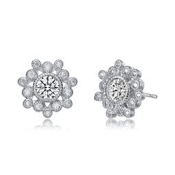 sterling silver cubic zirconia flower stud earrings