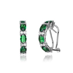 sterling silver emerald cubic zirconia petite hoop earrings