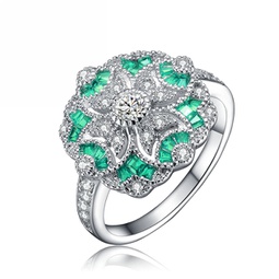 sterling silver emerald cubic zirconia floral cocktail ring