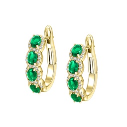 sterling silver gold plated with emerald & diamond cubic zirconia oblong hoop leverback earrings.