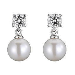 gv cubic zirconia sterling silver white,grey,yellow or pink pearl drop earrings