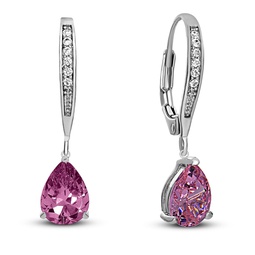 sterling silver white gold plated with colored cubic zirconia teardrop earrings