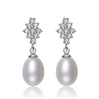 sterling silver pearl and cubic zirconia drop earrings