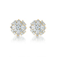 cubic zirconia sterling silver rhodium plated,14k gold plated round baguette earrings