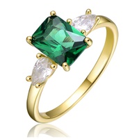 gv sterling silver 14k yellow gold plated with emerald & cubic zirconia 3-stone engagement anniversary ring