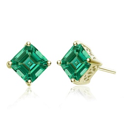 sterling silver 14k gold plated with emerald & diamond cubic zirconia halo star 3-piece hoop earrings set
