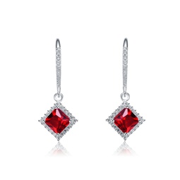 sterling silver ruby and clear cubic zirconia dangle earrings