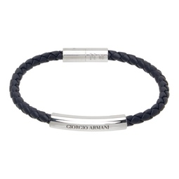 Navy Braided Leather Bracelet 241262M142001