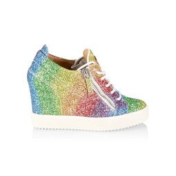 Glitter Rainbow Wedge Sneakers