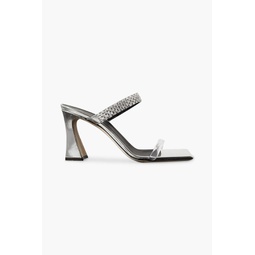 Flaminia crystal-embellished mirrored-leather mules