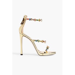Harmony Jeweled crystal-embellished faux mirrored-leather sandals
